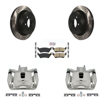 Rear Disc Brake Coated Caliper Drilled Slotted Rotors And Ceramic Pad Kit For Ford F-150 KCD-101294N