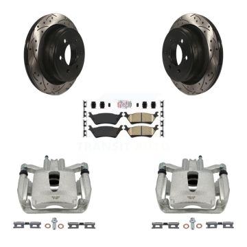 Rear Disc Brake Coated Caliper Drilled Slotted Rotors And Ceramic Pad Kit For Ford F-150 KCD-101295N