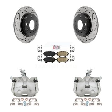 Rear Brake Coated Caliper Drilled Slot Rotor Ceramic Pad Kit For Mazda 3 Sport 2.5L/2.0L KCD-101307N