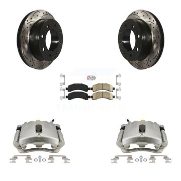 Rear Brake Caliper Drilled Slot Rotor Ceramic Pad Kit For GMC Chevrolet Savana 3500 2500 KCD-101323N