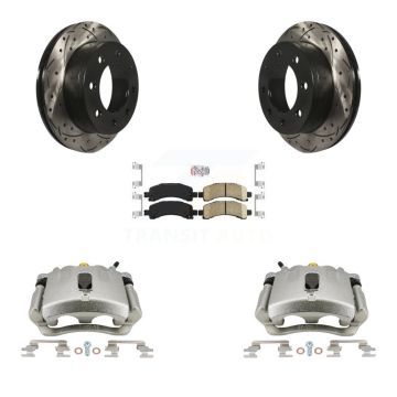 Rear Brake Caliper Drill Slot Rotors Ceramic Pad Kit For Chevrolet Express 2500 GMC 3500 KCD-101327N