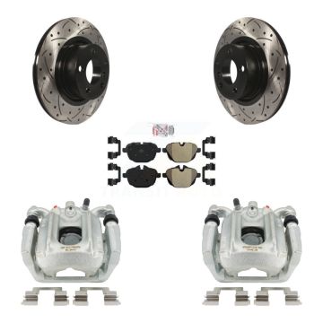 Rear Disc Brake Coated Caliper Drilled Slotted Rotor Semi-Metallic Pad Kit For BMW X3 X4 KCD-101329N