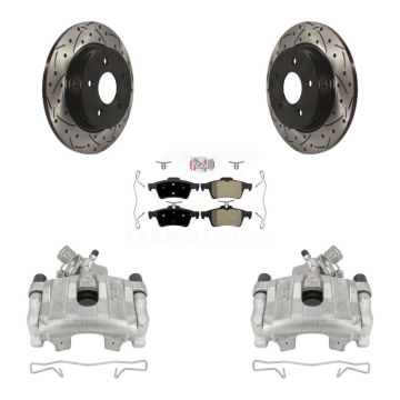 Rear Disc Brake Coated Caliper Drill Slotted Rotors Semi-Metallic Pad Kit For Ford Focus KCD-101332N