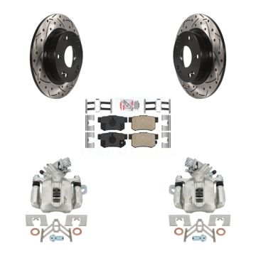 Rear Brake Coated Caliper Drill Slot Rotor Ceramic Pad Kit For Honda Civic Acura CSX ILX KCD-101334N