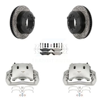 Rear Brake Caliper Drill Slot Rotors Semi-Metallic Pad Kit For Ford F-450 Super Duty LCF KCD-101335N