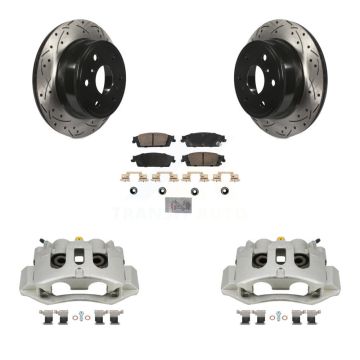 Rear Brake Coated Caliper Drill Slotted Rotors Ceramic Pad Kit For Chevrolet Suburban HD KCD-101346N
