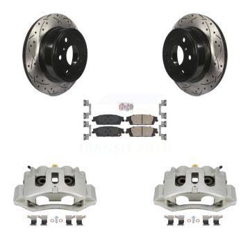 Rear Brake Coated Caliper Drill Slotted Rotors Ceramic Pad Kit For Chevrolet Suburban HD KCD-101348N