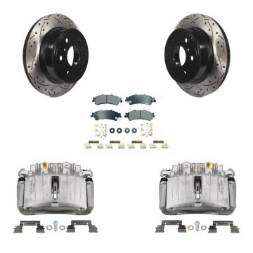 Rear Brake Caliper Drill Slotted Rotor Semi-Metallic Pad Kit For GMC Sierra 1500 Classic KCD-101350N