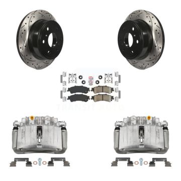 Rear Brake Coated Caliper Drilled Slot Rotor Ceramic Pad Kit For GMC Sierra 1500 Classic KCD-101351N