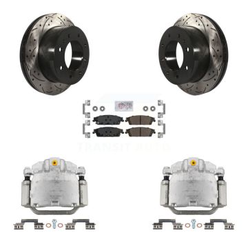 Rear Brake Coated Caliper Drill Slot Rotors Semi-Metallic Pad Kit For Chevrolet Suburban KCD-101353N