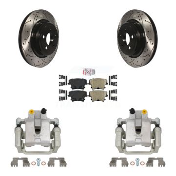 Rear Disc Brake Coated Caliper Drilled Slotted Rotor & Ceramic Pad Kit For Dodge Charger KCD-101366N