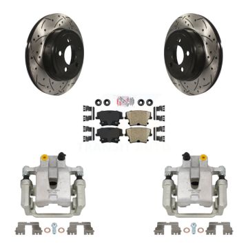 Rear Brake Caliper Drill Slotted Rotor Ceramic Pad Kit For Chrysler 300 Dodge Challenger KCD-101367N