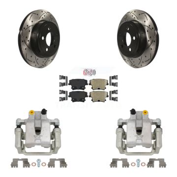 Rear Brake Caliper Drill Slotted Rotor Ceramic Pad Kit For Chrysler 300 Dodge Challenger KCD-101368N