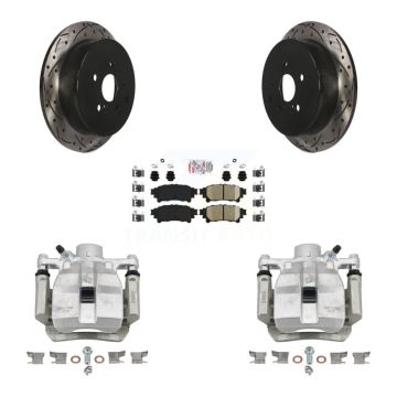 Rear Brake Caliper Drill Slot Rotor Ceramic Pad Kit For Toyota Sienna Lexus RX350 RX450h KCD-101372N