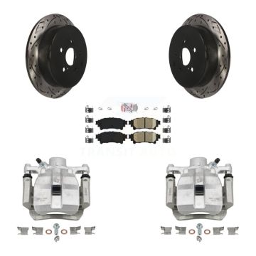 Rear Brake Caliper Drill Slot Rotor Ceramic Pad Kit For Toyota Sienna Lexus RX350 RX450h KCD-101373N