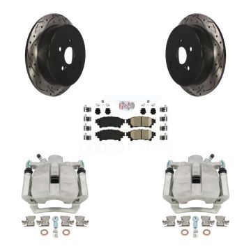 Rear Brake Caliper Drilled Slot Rotor Ceramic Pad Kit For Toyota Sienna Highlander Lexus KCD-101374N