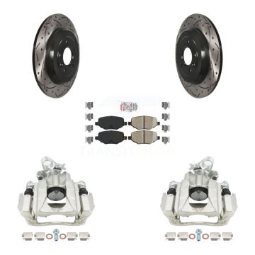 Rear Brake Caliper Drill Slotted Rotor Ceramic Pad Kit For Ford Explorer Flex Taurus MKT KCD-101381N