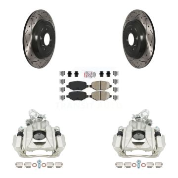 Rear Brake Caliper Drill Slotted Rotor Ceramic Pad Kit For Ford Explorer Flex Taurus MKT KCD-101382N