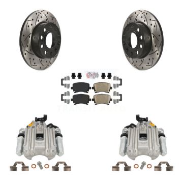 Rear Disc Brake Coated Caliper Drill Slotted Rotors Ceramic Pad Kit For Volkswagen Jetta KCD-101398N