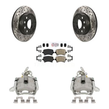 Rear Brake Coated Caliper Drilled Slot Rotor Ceramic Pad Kit For Volkswagen Jetta Rabbit KCD-101400N