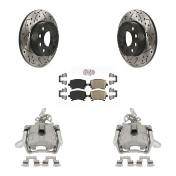 Rear Brake Coated Caliper Drilled Slot Rotor Ceramic Pad Kit For Volkswagen Jetta Rabbit KCD-101401N