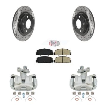 Rear Brake Coated Caliper Drilled Slot Rotor Semi-Metallic Pad Kit For 2003-2005 Mazda 6 KCD-101406N