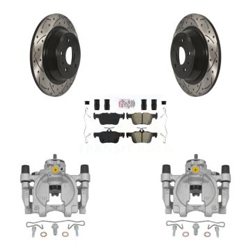 Rear Brake Caliper Drill Slotted Rotor Semi-Metallic Pad Kit For Ford Fusion Lincoln MKZ KCD-101410N