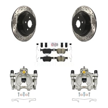Rear Brake Caliper Drill Slot Rotors Semi-Metallic Pad Kit For Ford Edge Lincoln MKX MKZ KCD-101413N