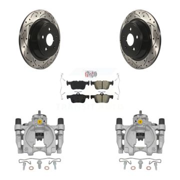 Rear Brake Caliper Drill Slotted Rotor Semi-Metallic Pad Kit For Ford Fusion Lincoln MKZ KCD-101415N