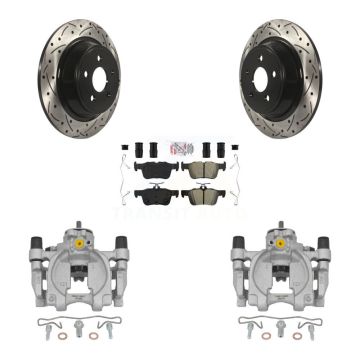 Rear Brake Caliper Drill Slotted Rotor Semi-Metallic Pad Kit For Ford Fusion Lincoln MKZ KCD-101416N