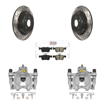 Rear Brake Coated Caliper Drill Slot Rotor Semi-Metallic Pad Kit For Lincoln Continental KCD-101419N