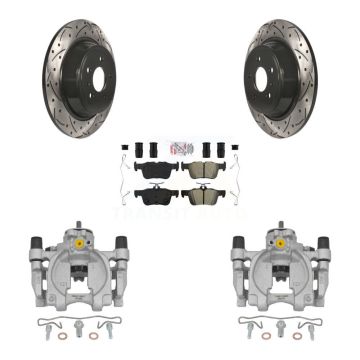 Rear Brake Coated Caliper Drill Slot Rotor Semi-Metallic Pad Kit For Lincoln Continental KCD-101420N