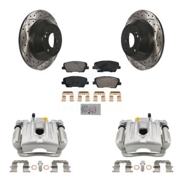 Rear Brake Caliper Drill Slotted Rotors Ceramic Pad Kit For Hyundai Santa Fe Kia Sorento KCD-101425N