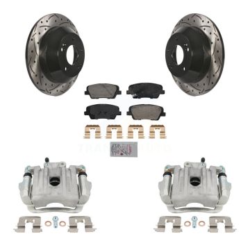 Rear Brake Caliper Drill Slotted Rotor Ceramic Pad Kit For Hyundai Santa Fe Sport Kia XL KCD-101429N