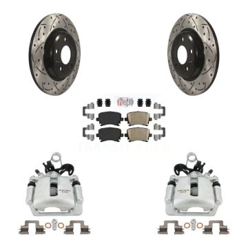 Rear Brake Caliper Drill Slot Rotor Ceramic Pad Kit For 2009 Audi A4 Quattro Convertible KCD-101432N