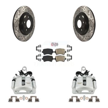 Rear Brake Caliper Drill Slot Rotor Ceramic Pad Kit For 2009 Audi A4 Quattro Convertible KCD-101433N