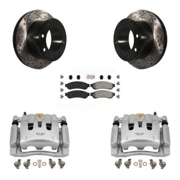 Rear Brake Coat Caliper Drill Slot Rotor Semi-Metallic Pad Kit For Ford F-250 Super Duty KCD-101435N
