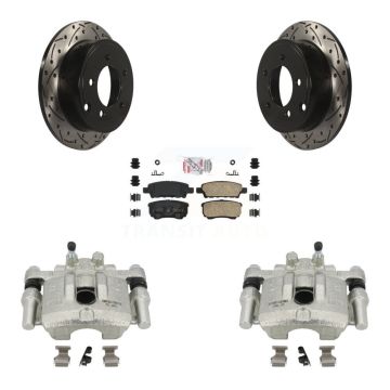Rear Brake Caliper Drilled Slot Rotor Ceramic Pad Kit For Jeep Mitsubishi Lancer Patriot KCD-101436N