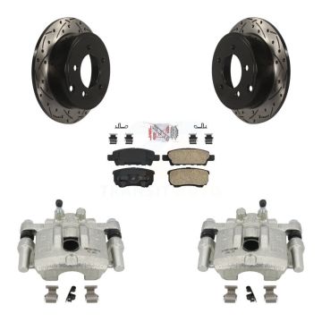Rear Brake Caliper Drilled Slot Rotor Ceramic Pad Kit For Jeep Mitsubishi Lancer Patriot KCD-101437N