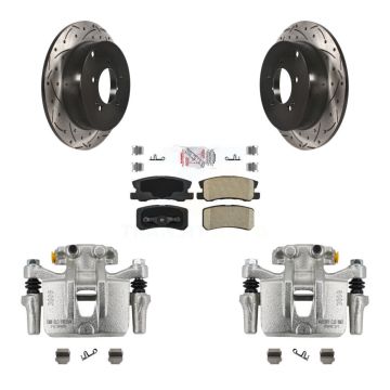 Rear Brake Coat Caliper Drill Slot Rotor Ceramic Pad Kit For Mitsubishi Lancer Outlander KCD-101440N