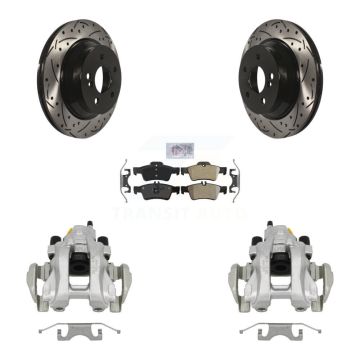 Rear Brake Caliper Drill Slotted Rotor Semi-Metallic Pad Kit For Mercedes-Benz E350 E500 KCD-101475N
