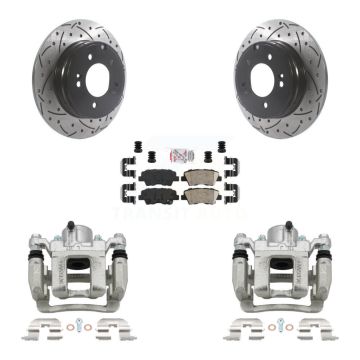 Rear Brake Coated Caliper Drill Slot Rotor Ceramic Pad Kit For Hyundai Sonata Kia Optima KCD-101481N