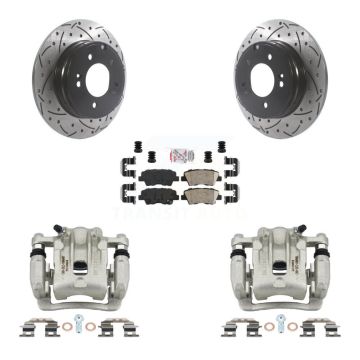 Rear Brake Coated Caliper Drill Slot Rotors Ceramic Pad Kit For Kia Optima Hyundai Azera KCD-101483N