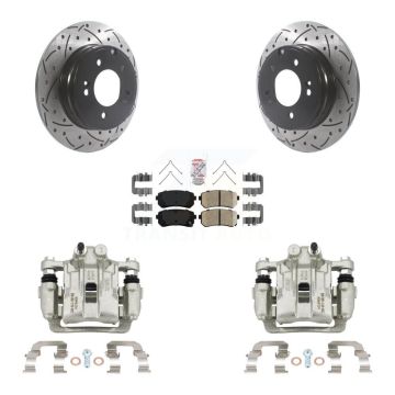 Rear Brake Coated Caliper Drill Slot Rotor Ceramic Pad Kit For Hyundai Sonata Kia Optima KCD-101497N