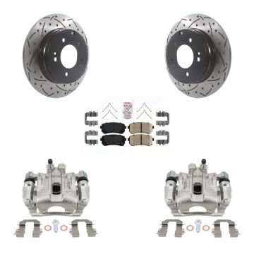 Rear Brake Coated Caliper Drill Slot Rotor Ceramic Pad Kit For Hyundai Sonata Kia Optima KCD-101498N