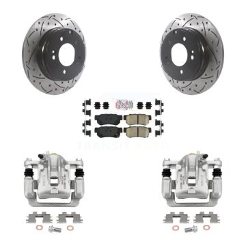 Rear Disc Brake Coated Caliper Drill Slot Rotors Ceramic Pad Kit For Hyundai Sonata 3.3L KCD-101501N