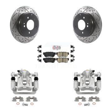 Rear Disc Brake Coated Caliper Drill Slot Rotors Ceramic Pad Kit For Hyundai Sonata 3.3L KCD-101502N