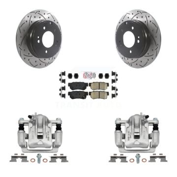 Rear Brake Caliper Drill Slot Rotors Ceramic Pad Kit For 06 Hyundai Sonata 3.3L To 03 KCD-101503N