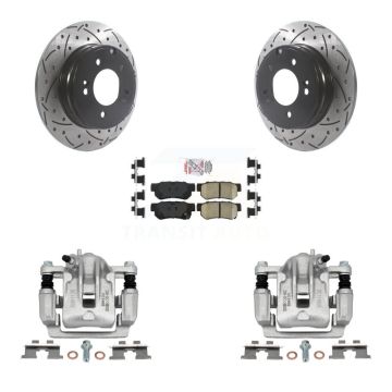 Rear Brake Caliper Drill Slot Rotors Ceramic Pad Kit For 06 Hyundai Sonata 3.3L To 03 KCD-101504N