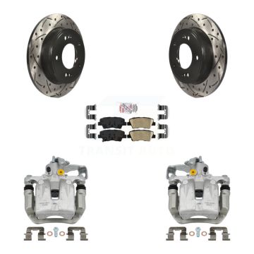 Rear Brake Caliper Drill Slotted Rotors Ceramic Pad Kit For Kia Hyundai Forte Elantra GT KCD-101509N